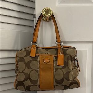 Coach Brown and Tan Signature Tote Bag